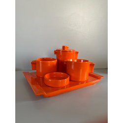 SERVIZIO Thè CAFFè CERAMICA Gabbianelli "EL 3" 5Pz. ARANCIONE LUCIDO POP ART '60