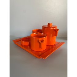 SERVIZIO Thè CAFFè CERAMICA Gabbianelli "EL 3" 5Pz. ARANCIONE LUCIDO POP ART '60