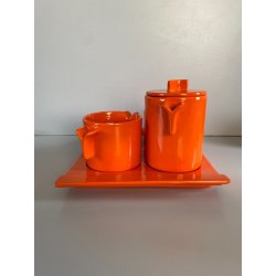 SERVIZIO Thè CAFFè CERAMICA Gabbianelli "EL 3" 5Pz. ARANCIONE LUCIDO POP ART '60