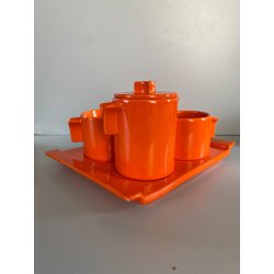SERVIZIO Thè CAFFè CERAMICA Gabbianelli "EL 3" 5Pz. ARANCIONE LUCIDO POP ART '60