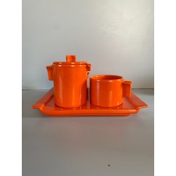 SERVIZIO Thè CAFFè CERAMICA Gabbianelli "EL 3" 5Pz. ARANCIONE LUCIDO POP ART '60