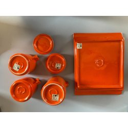 SERVIZIO Thè CAFFè CERAMICA Gabbianelli "EL 3" 5Pz. ARANCIONE LUCIDO POP ART '60