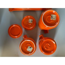 SERVIZIO Thè CAFFè CERAMICA Gabbianelli "EL 3" 5Pz. ARANCIONE LUCIDO POP ART '60