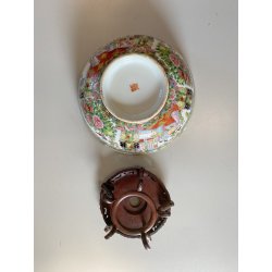 GRANDE CIOTOLA PORCELLANA CINESE DECORO ISTORIATO FAMILLE ROSE  ø 36,5cm '50