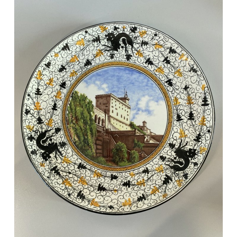 PIATTO PARATA MAIOLICA Ca Pirota REP. SAN MARINO  PAESAGGIO TESA GROTTESCHE '50