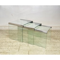SET 3 TAVOLINI IMPILABILI Gigi Radice & Pierangelo Gallotti ANNI 70 VETRO TABLE