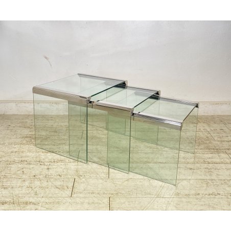 SET 3 TAVOLINI IMPILABILI Gigi Radice & Pierangelo Gallotti ANNI 70 VETRO TABLE