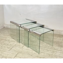 SET 3 TAVOLINI IMPILABILI Gigi Radice & Pierangelo Gallotti ANNI 70 VETRO TABLE