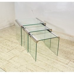 SET 3 TAVOLINI IMPILABILI Gigi Radice & Pierangelo Gallotti ANNI 70 VETRO TABLE