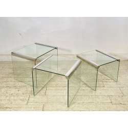 SET 3 TAVOLINI IMPILABILI Gigi Radice & Pierangelo Gallotti ANNI 70 VETRO TABLE