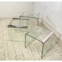 SET 3 TAVOLINI IMPILABILI Gigi Radice & Pierangelo Gallotti ANNI 70 VETRO TABLE