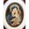 antica MADONNA con BAMBINO DIPINTO su RAME cornice OVALE arte sacra DEVOZIONALE