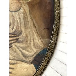antica MADONNA con BAMBINO DIPINTO su RAME cornice OVALE arte sacra DEVOZIONALE