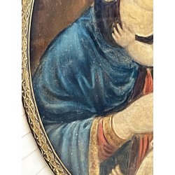 antica MADONNA con BAMBINO DIPINTO su RAME cornice OVALE arte sacra DEVOZIONALE