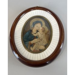 antica MADONNA con BAMBINO DIPINTO su RAME cornice OVALE arte sacra DEVOZIONALE
