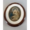 antica MADONNA con BAMBINO DIPINTO su RAME cornice OVALE arte sacra DEVOZIONALE