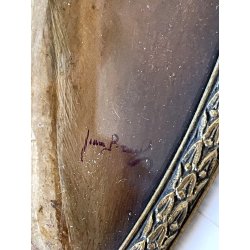 antica MADONNA con BAMBINO DIPINTO su RAME cornice OVALE arte sacra DEVOZIONALE