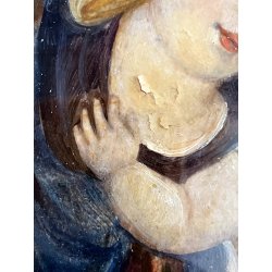 antica MADONNA con BAMBINO DIPINTO su RAME cornice OVALE arte sacra DEVOZIONALE