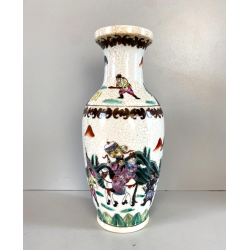 VASO PORCELLANA CINESE NANCHINO ISTORIATO SCENE GUERRIERI CRAQUELé 25 cm/h '50