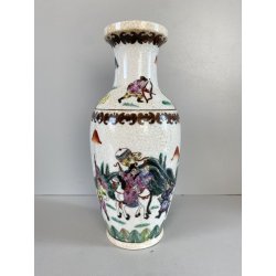 VASO PORCELLANA CINESE NANCHINO ISTORIATO SCENE GUERRIERI CRAQUELé 25 cm/h '50