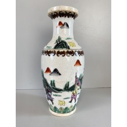 VASO PORCELLANA CINESE NANCHINO ISTORIATO SCENE GUERRIERI CRAQUELé 25 cm/h '50
