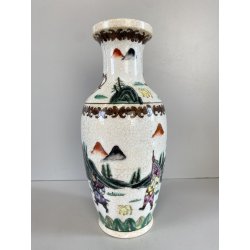 VASO PORCELLANA CINESE NANCHINO ISTORIATO SCENE GUERRIERI CRAQUELé 25 cm/h '50