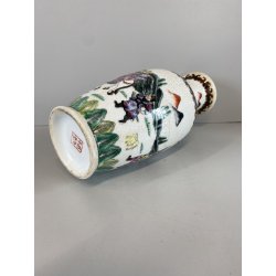 VASO PORCELLANA CINESE NANCHINO ISTORIATO SCENE GUERRIERI CRAQUELé 25 cm/h '50