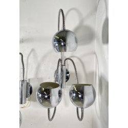 SET 3 APPLIQUE PARETE METALLO CROMATO ANNI 70 DESIGN BRACCI ORIENTABILI Reggiani