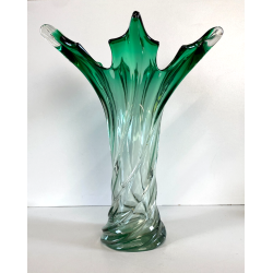 VASO VETRO SOMMERSO Murano DESIGN SWIRL VERDE TRASPARENTE COSTOLATO RITORTO '50