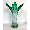 VASO VETRO SOMMERSO Murano DESIGN SWIRL VERDE TRASPARENTE COSTOLATO RITORTO '50