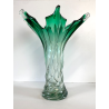 VASO VETRO SOMMERSO Murano DESIGN SWIRL VERDE TRASPARENTE COSTOLATO RITORTO '50