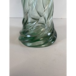 VASO VETRO SOMMERSO Murano DESIGN SWIRL VERDE TRASPARENTE COSTOLATO RITORTO '50