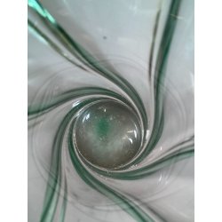 VASO VETRO SOMMERSO Murano DESIGN SWIRL VERDE TRASPARENTE COSTOLATO RITORTO '50