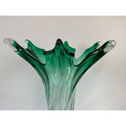 VASO VETRO SOMMERSO Murano DESIGN SWIRL VERDE TRASPARENTE COSTOLATO RITORTO '50