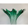 VASO VETRO SOMMERSO Murano DESIGN SWIRL VERDE TRASPARENTE COSTOLATO RITORTO '50