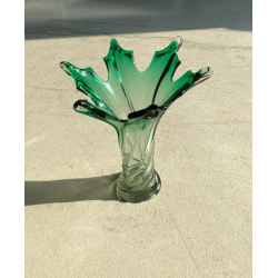 VASO VETRO SOMMERSO Murano DESIGN SWIRL VERDE TRASPARENTE COSTOLATO RITORTO '50