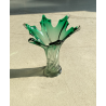 VASO VETRO SOMMERSO Murano DESIGN SWIRL VERDE TRASPARENTE COSTOLATO RITORTO '50