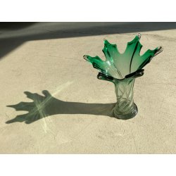 VASO VETRO SOMMERSO Murano DESIGN SWIRL VERDE TRASPARENTE COSTOLATO RITORTO '50