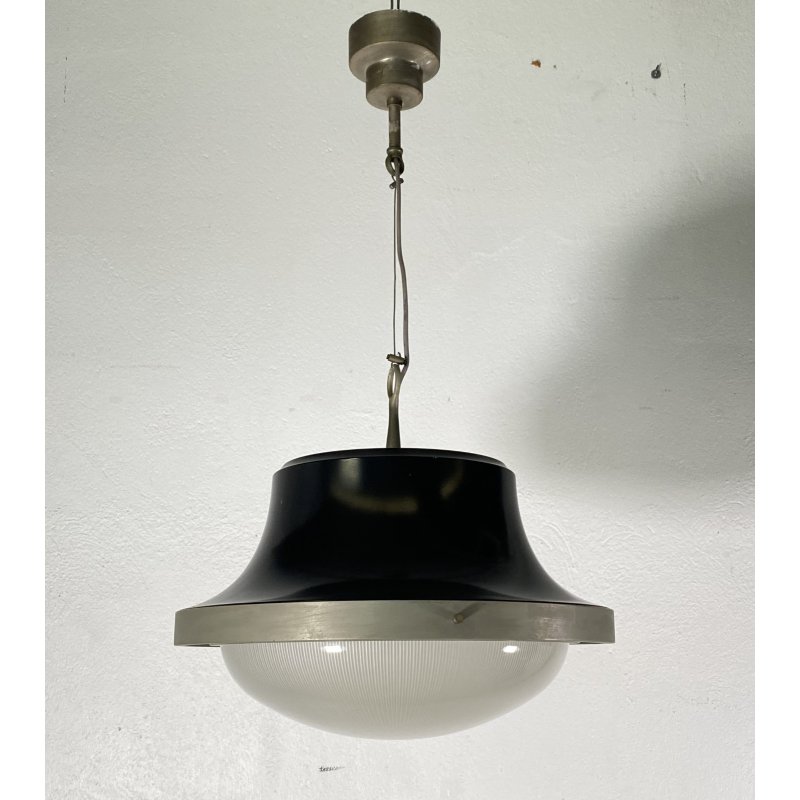 LAMPADARIO SOSPENSIONE DESIGN Sergio Mazza Tau VETRO ACCIAIO CROMATO ANNI 60