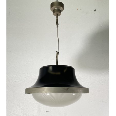 LAMPADARIO SOSPENSIONE DESIGN Sergio Mazza Tau VETRO ACCIAIO CROMATO ANNI 60