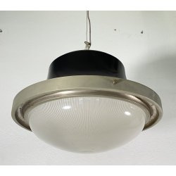 LAMPADARIO SOSPENSIONE DESIGN Sergio Mazza Tau VETRO ACCIAIO CROMATO ANNI 60