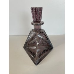 ANTICA BOTTIGLIA LIBERTY DECANTER CRISTALLO MOLATO VIOLA DECORO ARGENTO ANNI '20