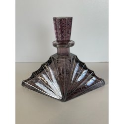 ANTICA BOTTIGLIA LIBERTY DECANTER CRISTALLO MOLATO VIOLA DECORO ARGENTO ANNI '20