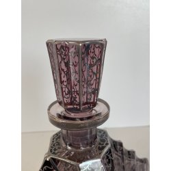 ANTICA BOTTIGLIA LIBERTY DECANTER CRISTALLO MOLATO VIOLA DECORO ARGENTO ANNI '20