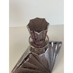 ANTICA BOTTIGLIA LIBERTY DECANTER CRISTALLO MOLATO VIOLA DECORO ARGENTO ANNI '20