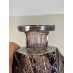ANTICA BOTTIGLIA LIBERTY DECANTER CRISTALLO MOLATO VIOLA DECORO ARGENTO ANNI '20