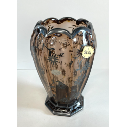 ANTICO VASO DE WAN DECO CRISTALLO VIOLA MOLATO DECORO FLOREALE ARGENTO ANNI '30