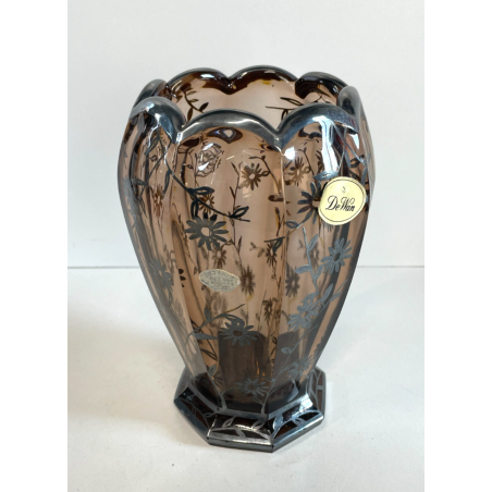 ANTICO VASO DE WAN DECO CRISTALLO VIOLA MOLATO DECORO FLOREALE ARGENTO ANNI '30