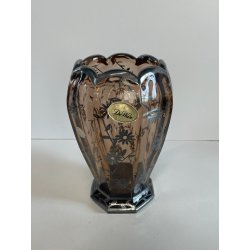 ANTICO VASO DE WAN DECO CRISTALLO VIOLA MOLATO DECORO FLOREALE ARGENTO ANNI '30