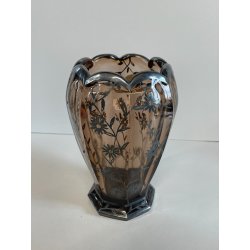 ANTICO VASO DE WAN DECO CRISTALLO VIOLA MOLATO DECORO FLOREALE ARGENTO ANNI '30